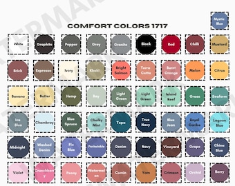 Comfort Colors Color Chart C1717 - 55 Colors Color Chart Comfort Colors Swatch Chart Color Chart Mockup Color Swatch Product Photo Guide