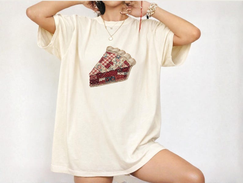 Faux Patchwork Cherry Pie Shirt Americana shirt 4th Of July Shirts USA Tees Vintage Graphic Food Shirts Grandma Core Gifts Retro American Te image 3