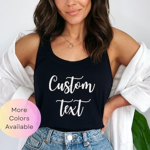 Tanktop met aangepaste tekst Gepersonaliseerde shirts cursief aangepaste workout-tanktop Aangepaste bruid-tanktop Aangepaste verjaardagstanktop Aangepast vakantieshirt Gymtanks