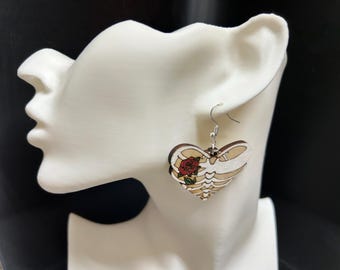 Skeleton and rose earrings