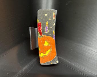 Pumpkin and candles 4 inch hair clip