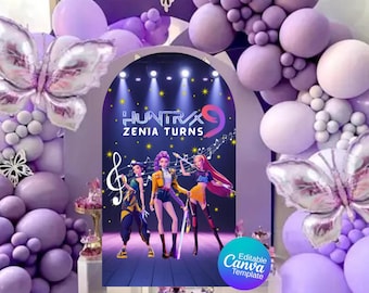 Kpop Birthday Backdrop | Huntrix Theme, Editable Canva Template (Digital Download)