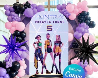 Kpop Birthday Backdrop | Huntrix Theme, Editable Canva Template (Digital Download)