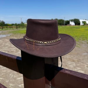 Australian Stylish Leather Cowboy Brown Hat With Beautiful Strap Vintage Style Genuine Cowhide Leather Unisex Hat Halloween Christmas Gift