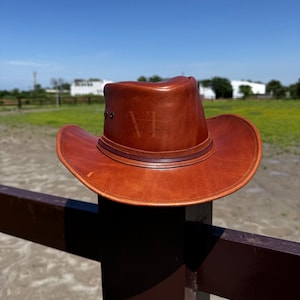 Handcrafted Dark Brown Cowboy Hat Genuine Leather Western Hat Rustic Rodeo Unique Halloween Cowboy Hat With Beautiful Strap Australian Hat