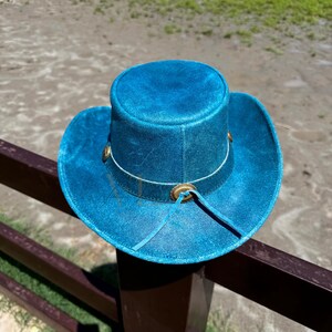 Vintage blå cowboyhatt i läder, galen hästhatt, unisex, western cowboyhatt i australisk stil, läderhatt för män och kvinnor, Halloween