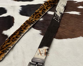 Luxurious Cowhide Belt With Moveable Buckle Natural Genuine Handmade Cowhide Leather Belt With Beautiful Hairs Best For Gift Unique Style