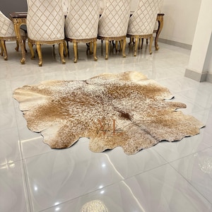 Genuine Cowhide Leather Rug - Premium Natural Cowhide Decor, Handmade Genuine Leather Area Rug