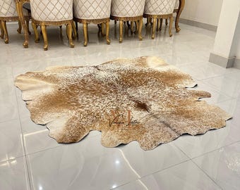 Genuine Cowhide Leather Rug - Premium Natural Cowhide Decor, Handmade Genuine Leather Area Rug