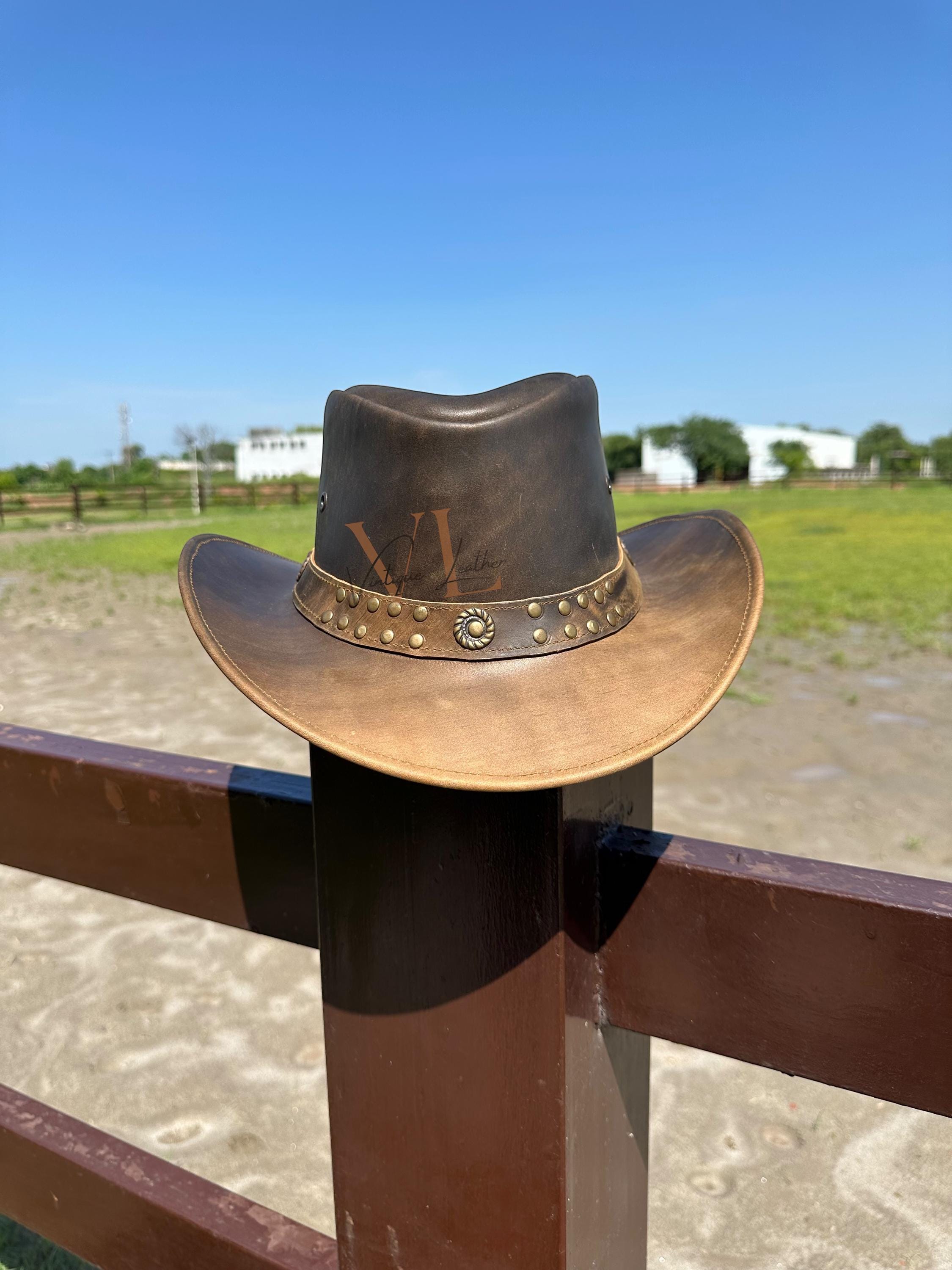 Vintage real Cowhide Hat Leather Cowboy Hat – Handmade Cowhide Western Hat | Latin main image 4
