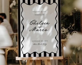 Wedding Welcome Sign Template, Wavy Welcome Sign, Black and