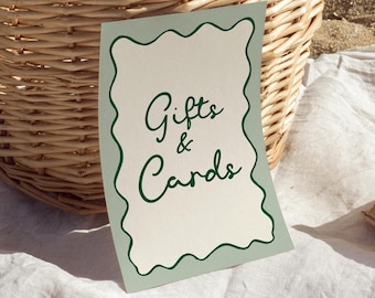 Gifts and Cards Sign Template, Cards and Gifts Sign, Modern Wedding Signs, Printable Cards and Gifts Sign, Whimsical Wedding, Wavy Border