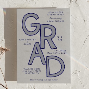 Grad Party Invitation Template, Graduation Party Invite, Congrats Grad, Class of 2025, Modern Grad Party, Whimsical Invitation, Handwritten