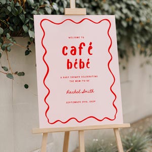 Editable Baby Shower Welcome Sign, Café Bébé, Coffee Theme Baby Shower, Parisian Café, Printable Welcome Sign, Editable Template, Whimsical