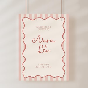 Wedding Welcome Sign Template, Wavy Welcome Sign, Striped Wedding Sign, Modern Wedding Sign, Handwritten Wedding Signage, Whimsical Wedding