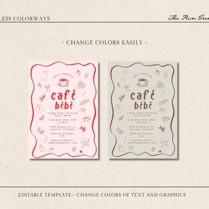 Editable Baby Shower Invitation Template Café Bébé Coffee Theme Whimsical Wavy Border Customizable Printable Digital Download 5x7 Fun Modern image 3