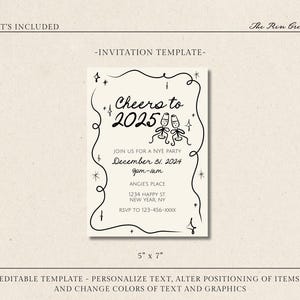 NYE Party Invitation Template, New Year's Eve 2025 Invite, Cheers to 2025, Happy New Year, Champagne Toasting NYE, Bow NYE Party Invitation image 2