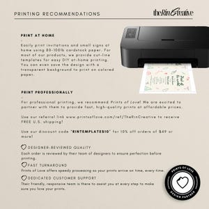 May include: A printable wedding invitation template with a whimsical design featuring paper airplanes, hearts, and the text "Just Married". The image also includes information about printing recommendations, including at-home printing and professional printing services.