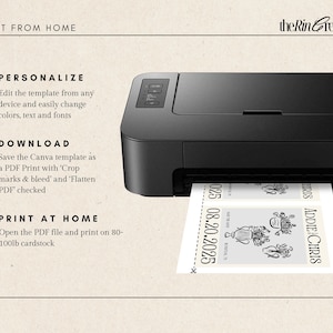 May include: A black and white illustration of a floral arrangement with the text "ADDIE CHRIS" and "08.20.2025" printed on a white sheet of paper. The paper is being fed into a black printer.