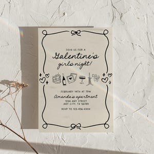 Galentine's Day Party Invitation Template, Girly Galentine's Invite, Galentine Invite with Bows, Galentine's Girls Night, Whimsical Invite image 1