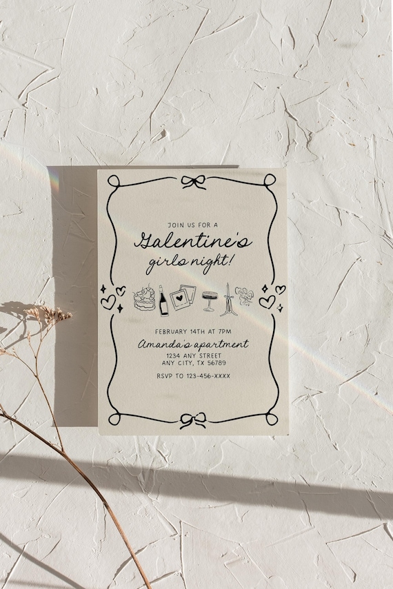 Galentine's Day Party Invitation Template, Girly Galentine's Invite, Galentine Invite with Bows, Galentine's Girls Night, Whimsical Invite