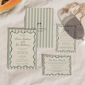 Wedding Invitation Suite Template, Modern Wedding Invite Set, Whimsical Wedding Suite, Wavy Invitation for Wedding, Illustrated Invite