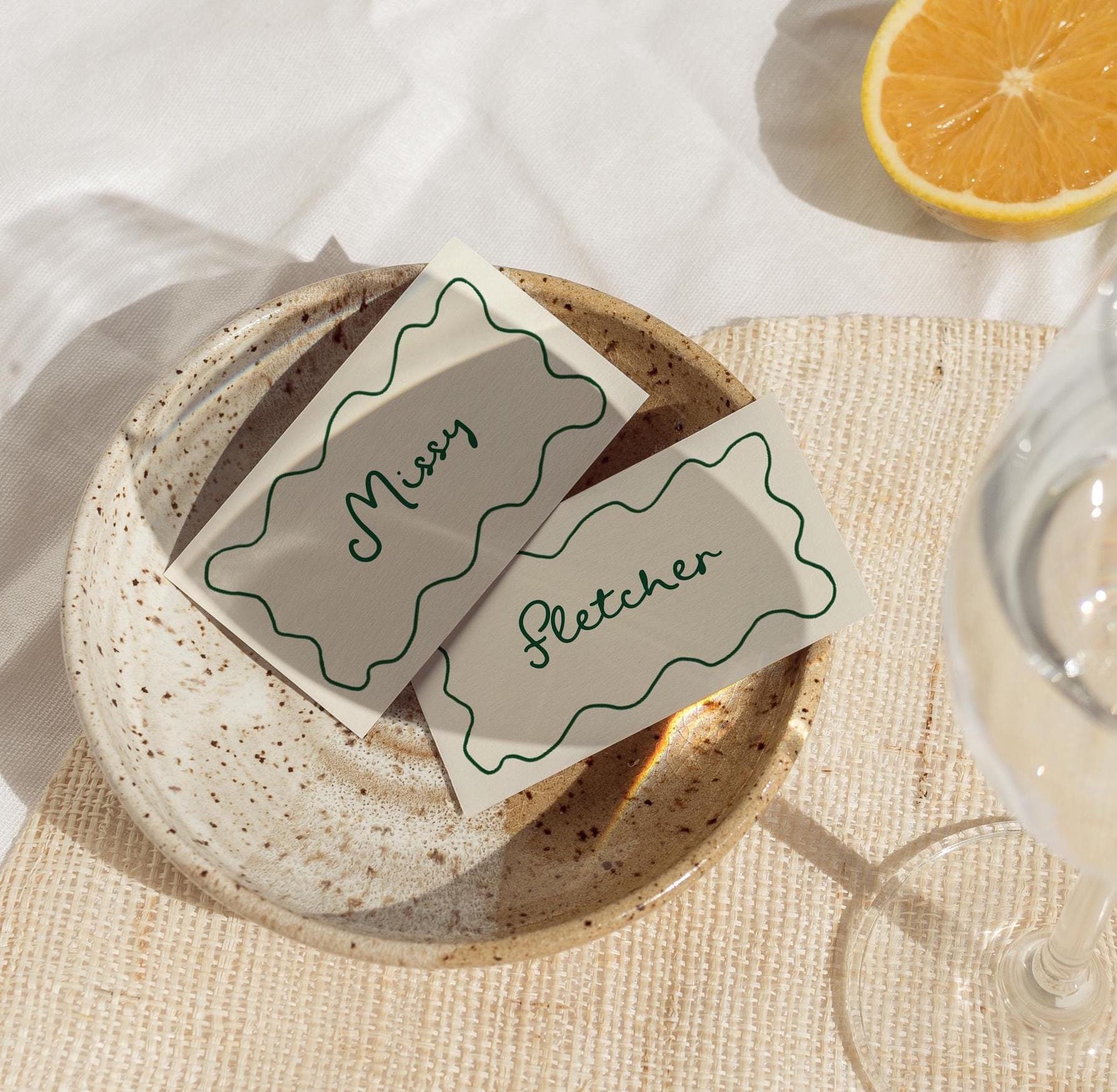 Place Card Template, Printable Placecard, Wedding Placecards, Wavy Frame, Scalloped Border, Whimsical Wedding, That's Amore Theme, Name Card