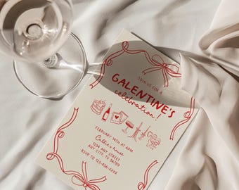 Galentine's Day Party Invitation Template, Girly Galentine's Invite, Galentine Invite with Bows, Galentine's Girls Night, Whimsical Invite