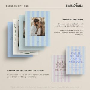 Wedding Invitation Template, Wedding Invite Set, Wedding Stationary Bundle, Whimsical Wedding, Striped Invite, Handwritten Invitation image 3