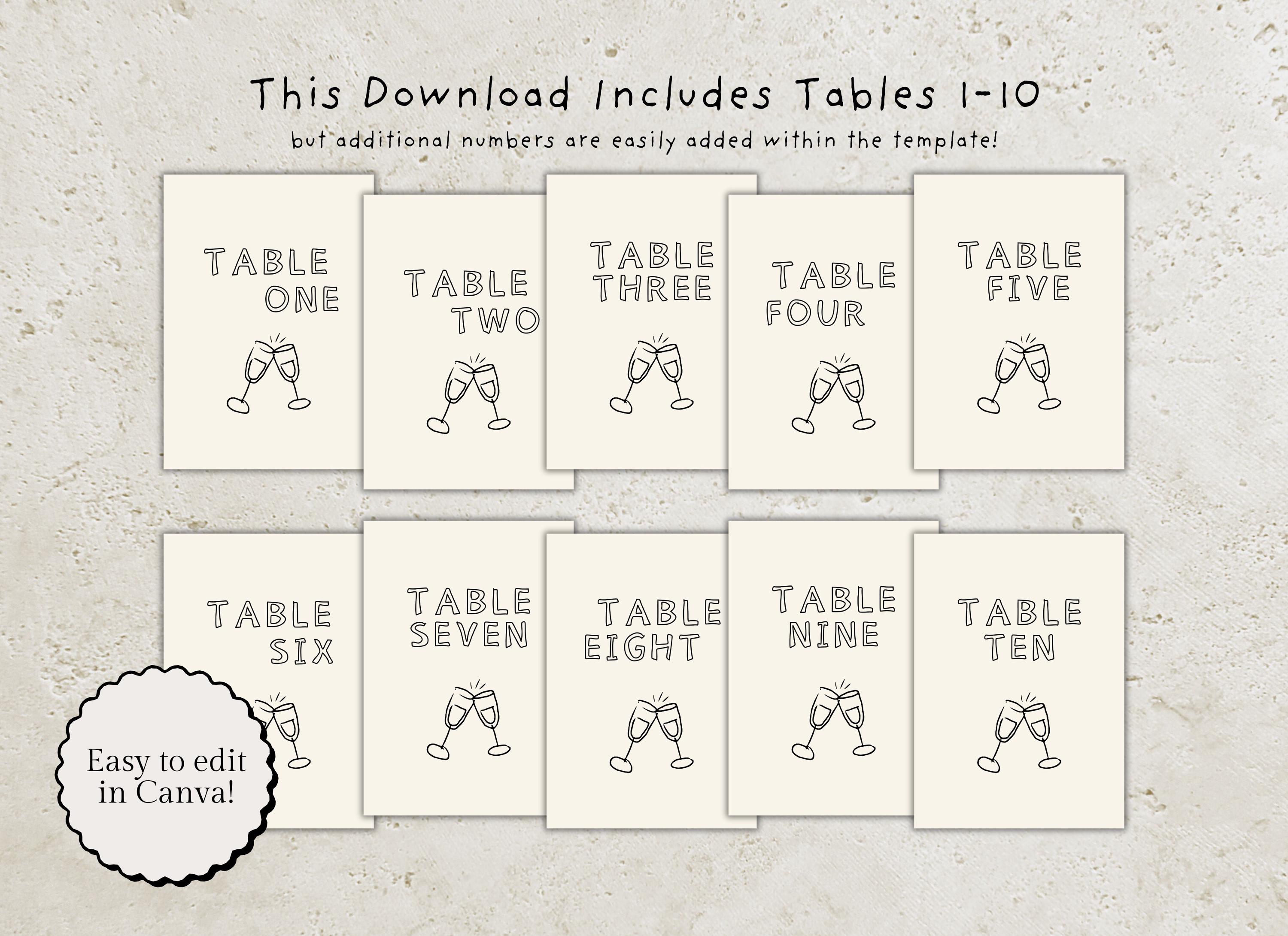 Editable Table Number Template Digital Download Printable Wedding ...