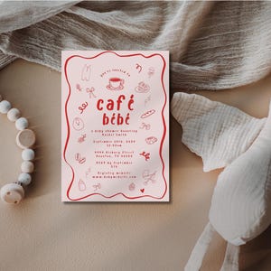 Editable Baby Shower Invitation Template Café Bébé Coffee Theme Whimsical Wavy Border Customizable Printable Digital Download 5x7 Fun Modern image 6