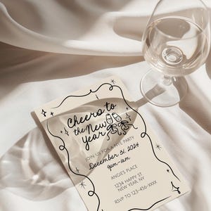 NYE Party Invitation Template, New Year's Eve 2025 Invite, Cheers to 2025, Happy New Year, Champagne Toasting NYE, Bow NYE Party Invitation image 7