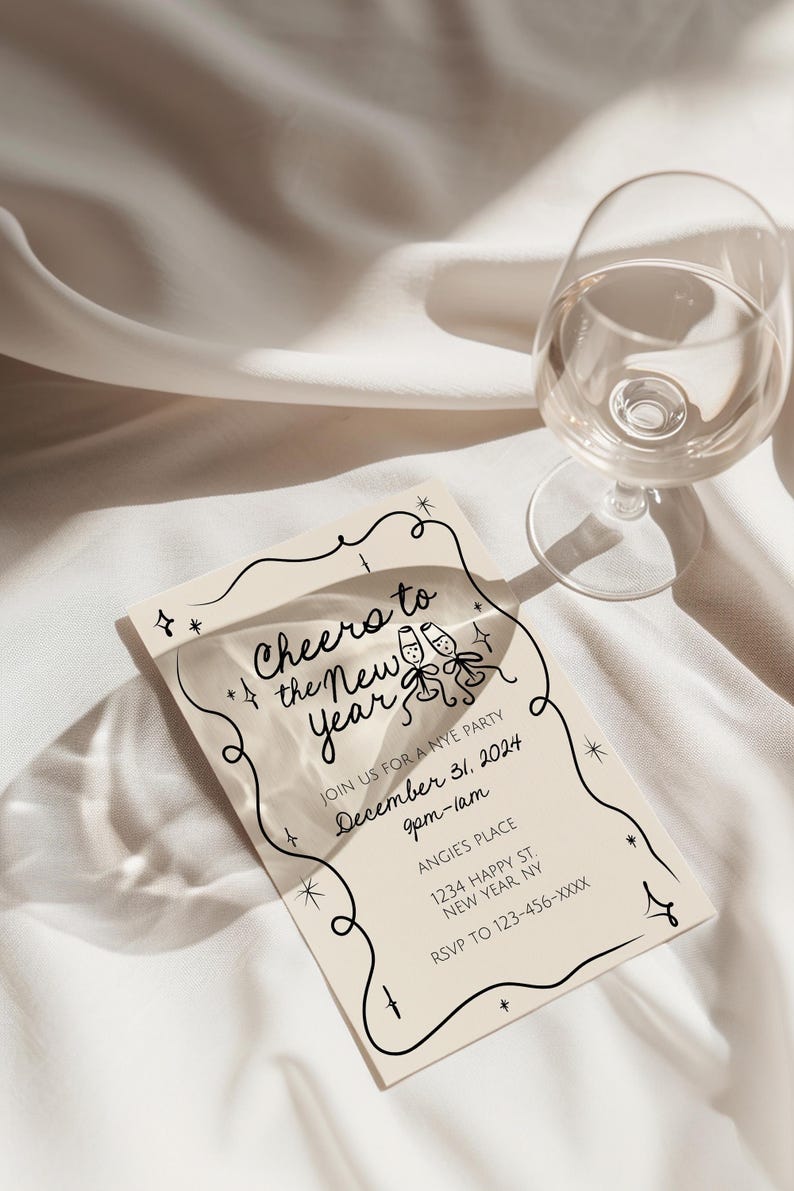 NYE Party Invitation Template, New Year's Eve 2025 Invite, Cheers to 2025, Happy New Year, Champagne Toasting NYE, Bow NYE Party Invitation image 7