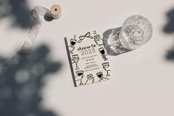 NYE Party Invitation Template, Cheers to 2025, Hello 2025, Editable Invitation Template, Whimsical Hands Toasting, New Year's Eve Invitation