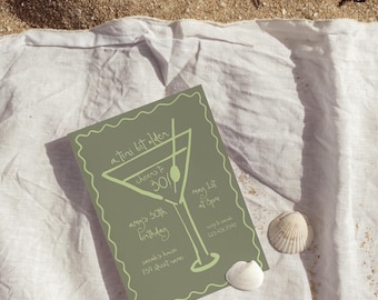 Handwritten A Tini Bit Older Birthday Invitation Template 21st Birthday 30th 40th Wavy Border Whimsical Invite Martini Glass Illustration