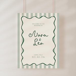 Wedding Welcome Sign Template, Wavy Welcome Sign, Wave Edge Sign, Modern Wedding Sign, Handwritten Wedding Signage, Whimsical Wedding