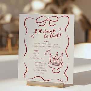 Handwritten Bar Menu Template, I'll Drink To That Sign, That's Amore Wedding Bar Sign, Drink Menu, Printable Bar Sign, Engagement Party