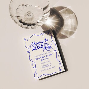 NYE Party Invitation Template, New Year's Eve 2025 Invite, Cheers to 2025, Happy New Year, Champagne Toasting NYE, Bow NYE Party Invitation image 3
