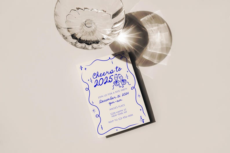 NYE Party Invitation Template, New Year's Eve 2025 Invite, Cheers to 2025, Happy New Year, Champagne Toasting NYE, Bow NYE Party Invitation image 3