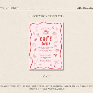 Editable Baby Shower Invitation Template Café Bébé Coffee Theme Whimsical Wavy Border Customizable Printable Digital Download 5x7 Fun Modern image 2
