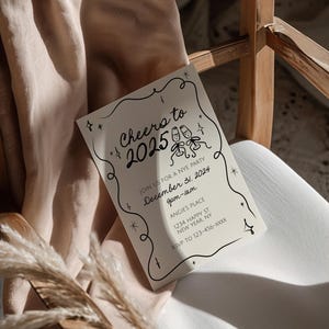 NYE Party Invitation Template, New Year's Eve 2025 Invite, Cheers to 2025, Happy New Year, Champagne Toasting NYE, Bow NYE Party Invitation image 6