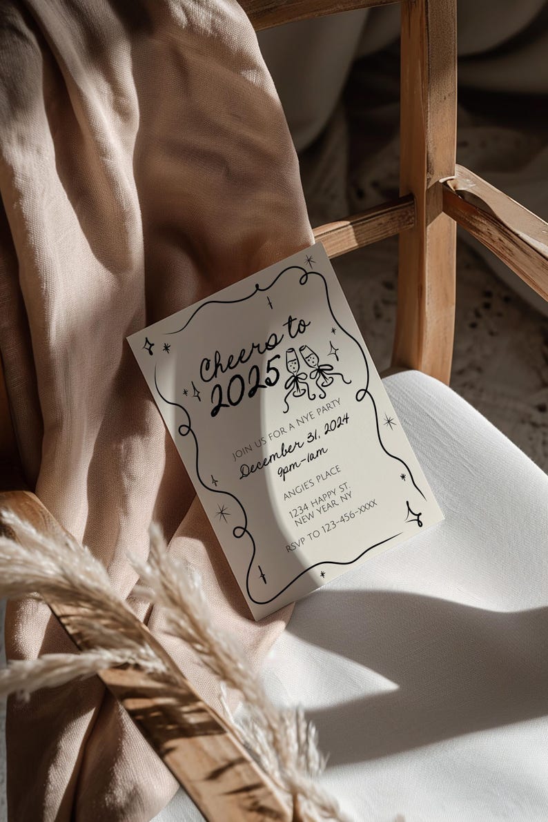 NYE Party Invitation Template, New Year's Eve 2025 Invite, Cheers to 2025, Happy New Year, Champagne Toasting NYE, Bow NYE Party Invitation image 6
