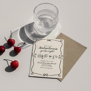 Galentine's Day Party Invitation Template, Girly Galentine's Invite, Galentine Invite with Bows, Galentine's Girls Night, Whimsical Invite image 7