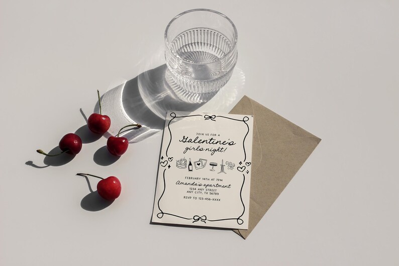 Galentine's Day Party Invitation Template, Girly Galentine's Invite, Galentine Invite with Bows, Galentine's Girls Night, Whimsical Invite image 7