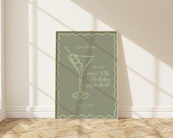 Editable A Tini Bit Older Birthday Welcome Sign 18x24 Martini Glass Hand Drawn Whimsical Funky Border 21st 30th 40th Party Digital Template