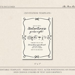 Galentine's Day Party Invitation Template, Girly Galentine's Invite, Galentine Invite with Bows, Galentine's Girls Night, Whimsical Invite image 2