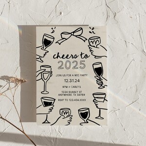 NYE Party Einladung Vorlage, Prost auf 2025, Hallo 2025, Bearbeitbare Einladungsvorlage, Wunderliche Hände Toasten, Silvester Einladung Bild 7
