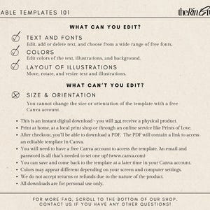 May include: Editable template guide with a checklist of what can and cannot be edited. The guide includes text and font, color, layout of illustrations, size and orientation. The guide also includes information about downloading and accessing the template.