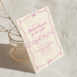 Galentine's Day Party Invitation Template, Girly Galentine's Invite, Galentine Invite with Bows, Galentine's Girls Night, Whimsical Invite image 4