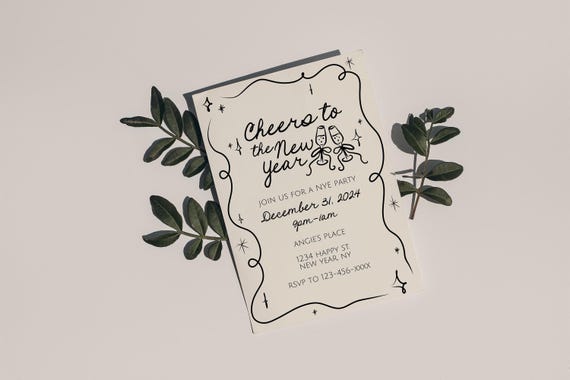 NYE Party Invitation Template, New Year's Eve 2025 Invite, Cheers to 2025, Happy New Year, Champagne Toasting NYE, Bow NYE Party Invitation